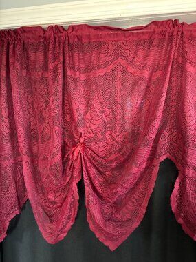 Lace Burgundy Curtain Valance Scalloped Edge 62" W x 34" L Elegant Decorative